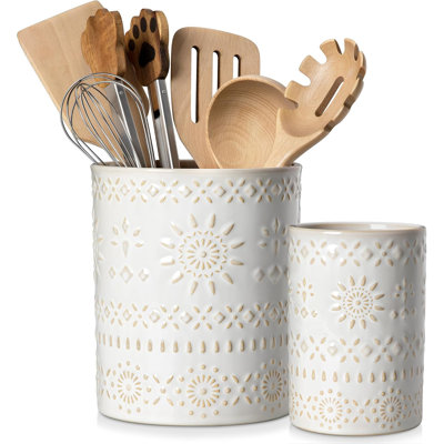 Support de vaisselle, support de vaisselle de comptoir en céramique de 7,2 pouces + 5,4 pouces, grands pots d'ustensiles de cuisine de comptoir, vases d'ustensiles de ferme, convient aux banquets de pendaison de crémaillère et à la décoration de cuisine, ensemble de 2 pièces