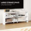 Meuble télé d'angle pour téléviseur 47 po, console de télévision avec 2 tablettes ouvertes, blanc