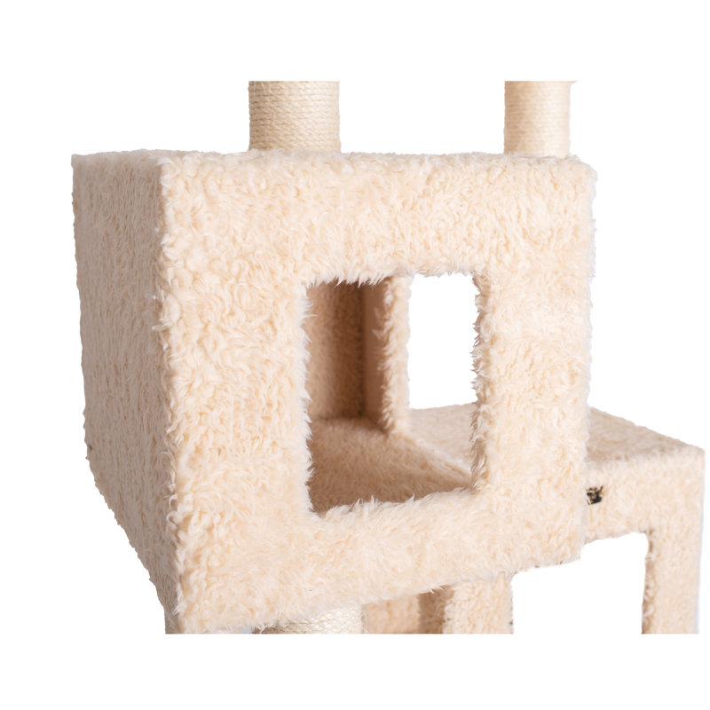 Beige Multi-Level Sisal and Faux Fur Cat Tree with Condos