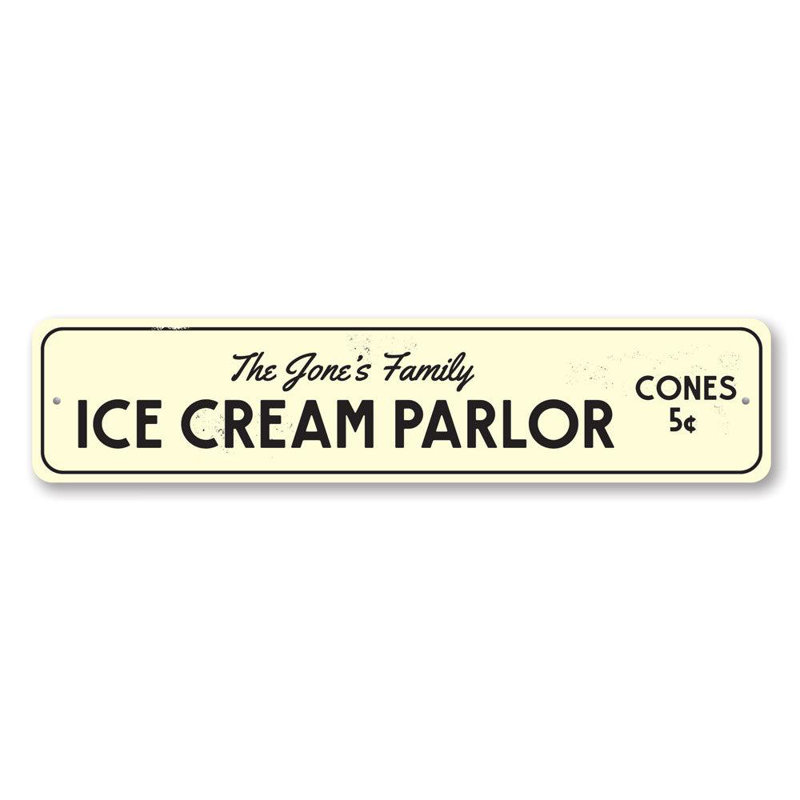 Plaque en aluminium Ice Cream Parlor, H 4 po x l 18 po x P 0,04 po