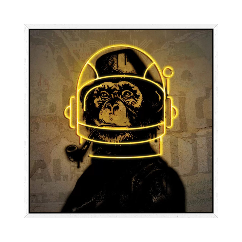 Neon Monkey 1 Piece Wall Art on Canvas, 66.04 cm H x 66.04 cm W, White Framed