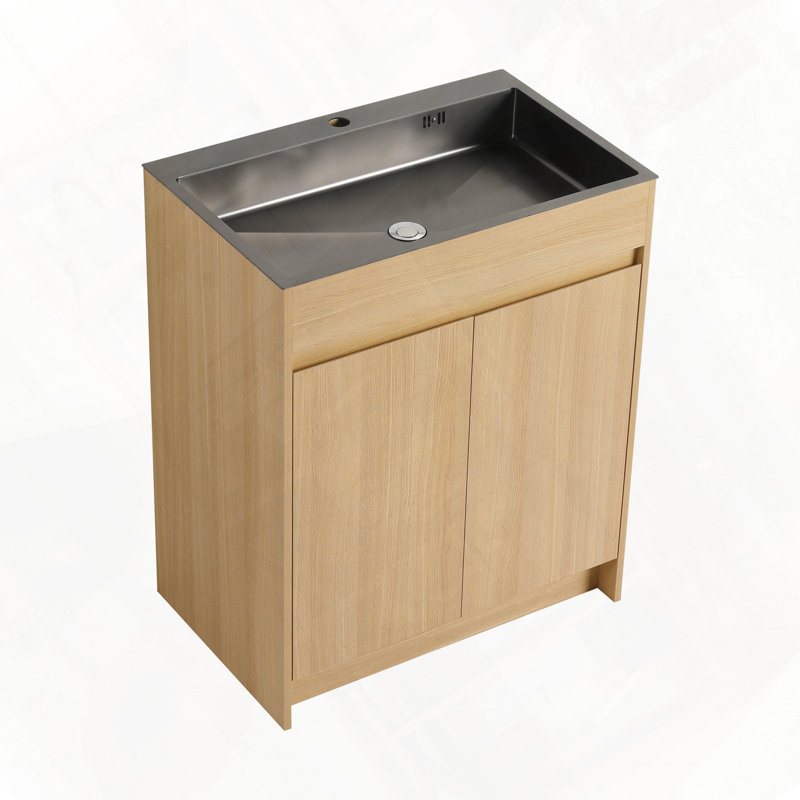 Armoire de buanderie autoportante pour meuble-lavabo avec évier en acier inoxydable et tuyau d'évacuation flexible
