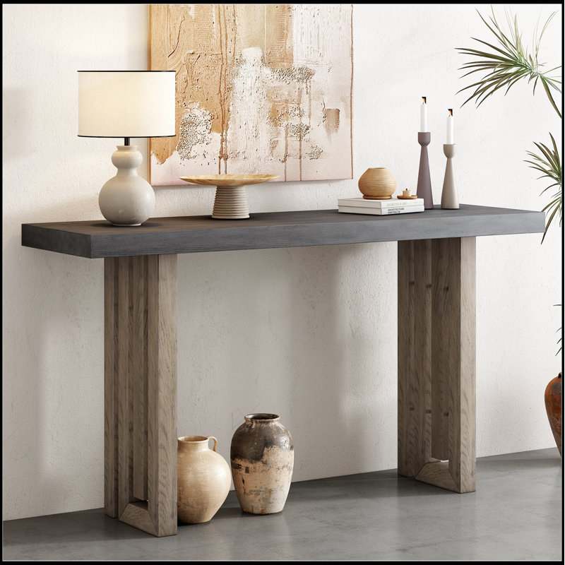 Uniquely Designed Oak Veneer Console Table With Distinctive Side Shapes, Ideal For Modern Entryways And Hallways, Oak