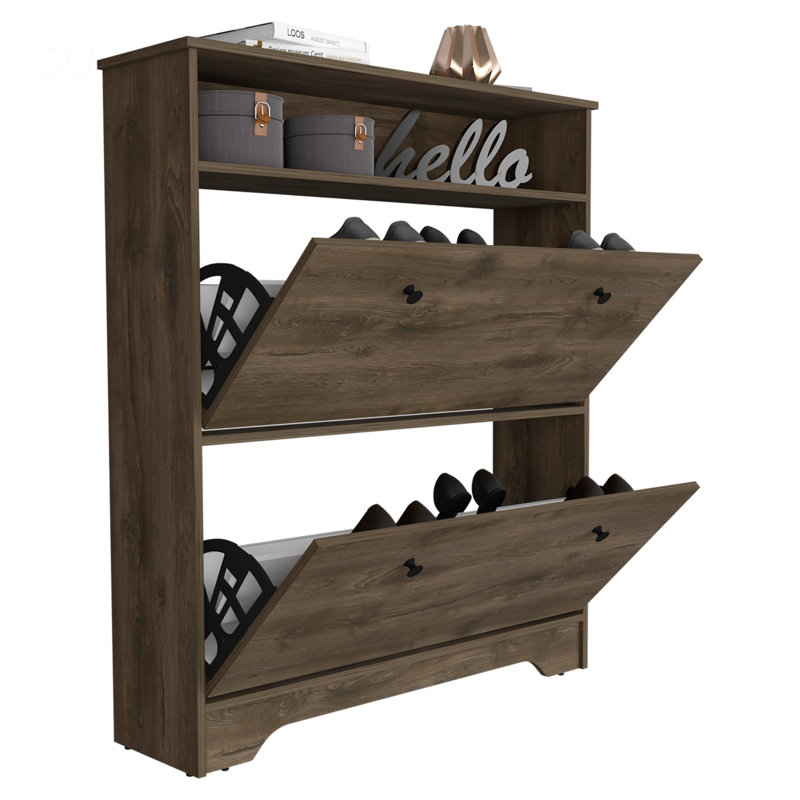 Large Modern Sideboard Shoe Cabinet with Four Doors and Adjustable Shelves for Elegant Storage Solutions, Brown