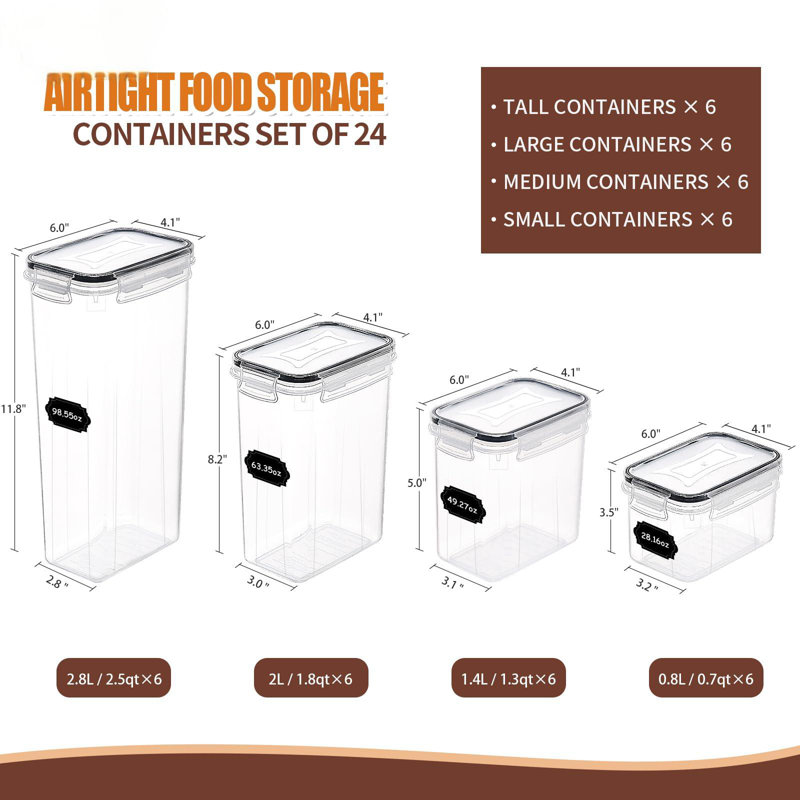 Ensemble de contenants hermétiques pour aliments avec couvercles - 24 pièces, cuisine sans BPA et garde-manger, contenants en plastique à l'épreuve des fuites
