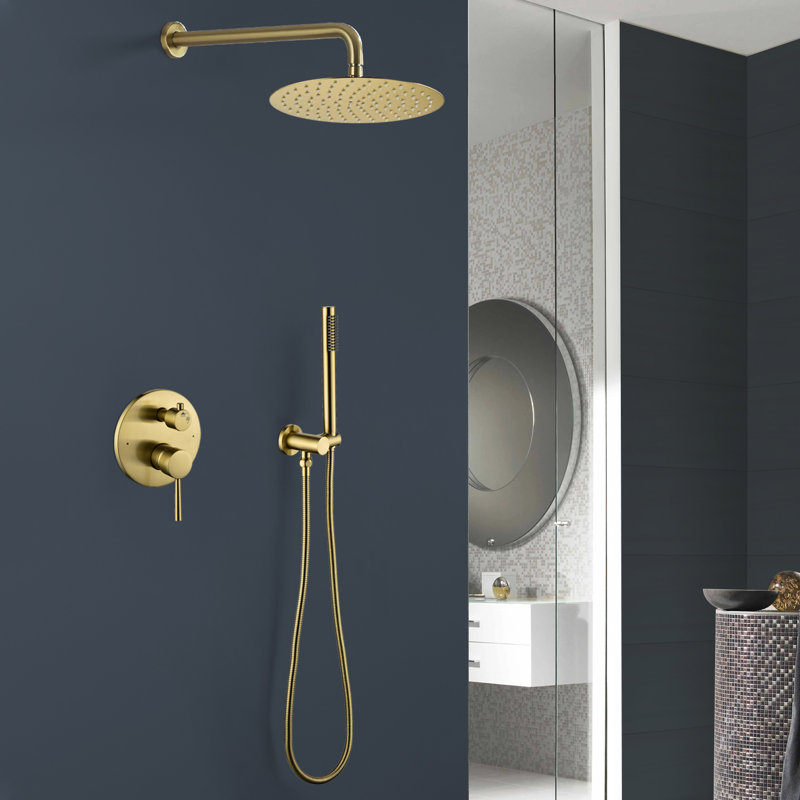 1-Spray Patterns 9.84 In. Wall Mount Dual Fixed And Handheld Shower Head 1.8 GPM In Brushed Gold