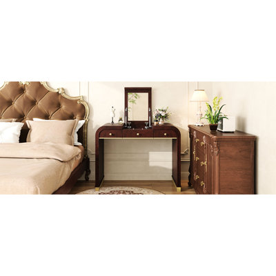 Vintage - Style 3 In 1 Dressing Table With Flip Top Mirror, Color, Two Drawers And Hidden Compartment, Easy To Assemble Structure Design Desk Finish, Solid Wood , Storage For Rings