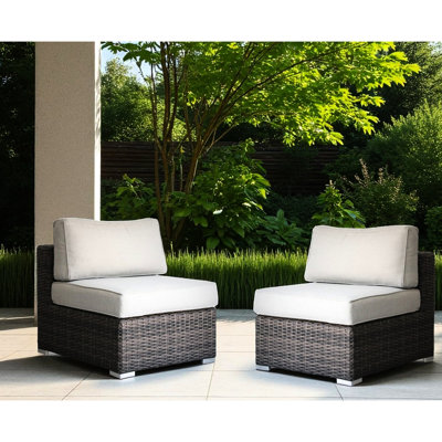 2 Brown Patio Armless Seating - 4 Cushions, Aluminum Frame, Machine-washable Fabric, - Outdoor 2 Chairs Comfortable Foam Filled All-weather , Medium Firmness, Covers