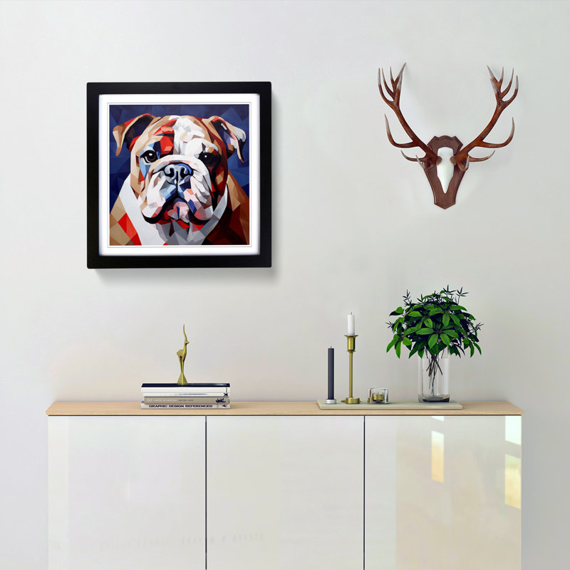British Bulldog Cubism No.1 - Framed Print, Black