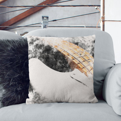 Strings of a Bass Guitar Watercolour Cushion with Filling