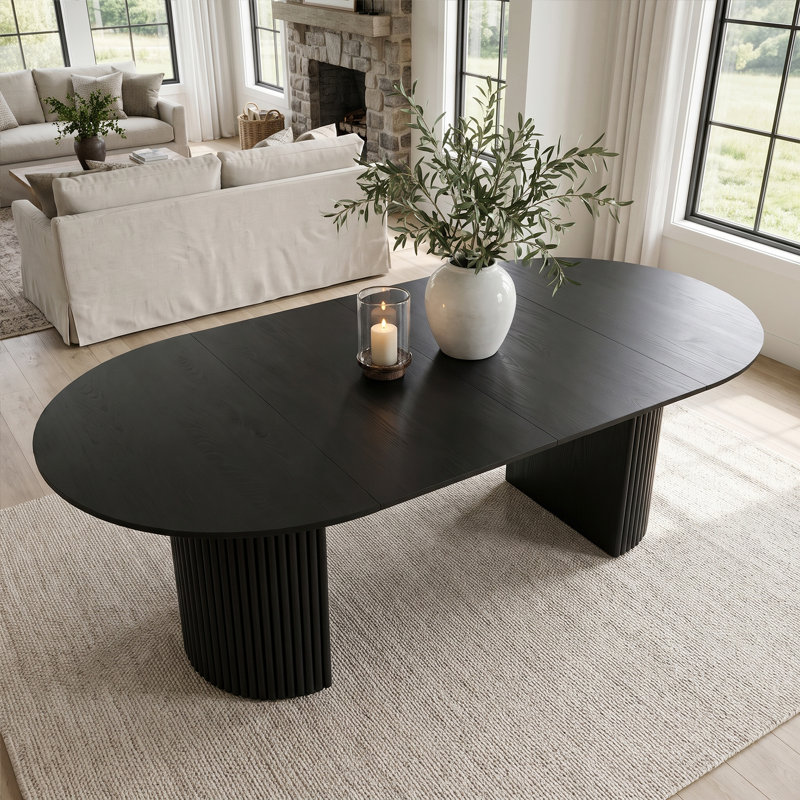 Table de salle à manger extensible 45 à 64 po à 83 po avec base à double piédestal cannelée, Noir
