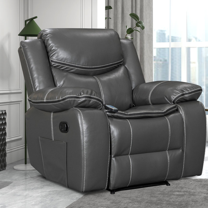 Set of 2 Faux Leather Manual Recliner Chairs with Vibration Massage & Lumbar Heat, Overstuffed Adjustable Reclining Single Sofa with Side Storage Pocket, Ergonomic Lounge Chairs for Living Room, Bedroom & Home Theater