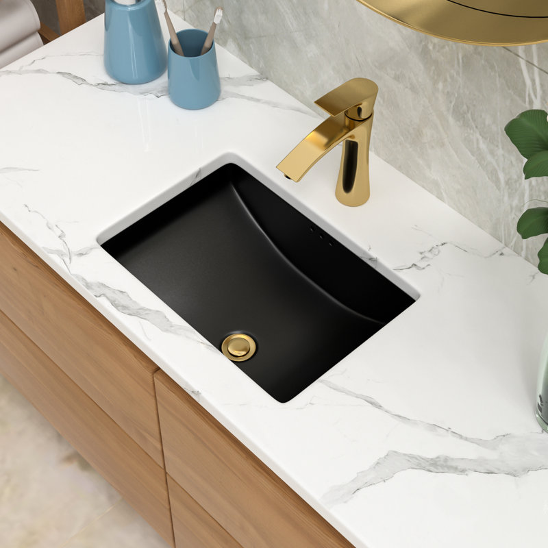 Lavabo de salle de bain encastrable rectangulaire en céramique noir avec trop-plein 21 po L x 14,75 po