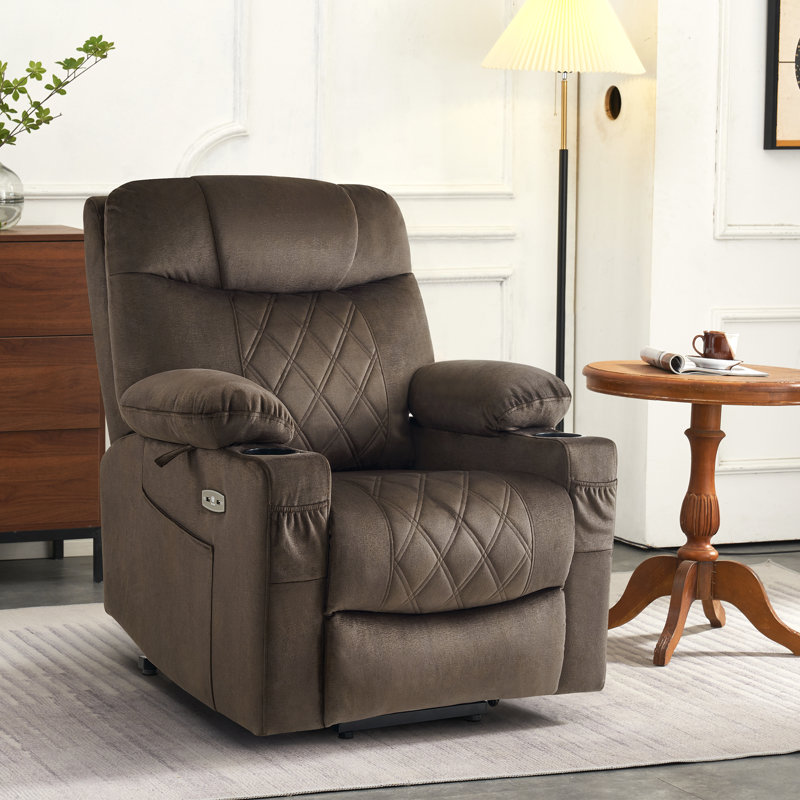 Small Dual Motor Power Recliner Lift Chair with Massage and Dual Heating, Adjustable Headrest, Extended Footrest, Fabric Upholstered