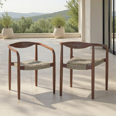 Chaise de salle à manger d'extérieur Cove avec pieds fuselés en bois d'eucalyptus brun et assise en corde