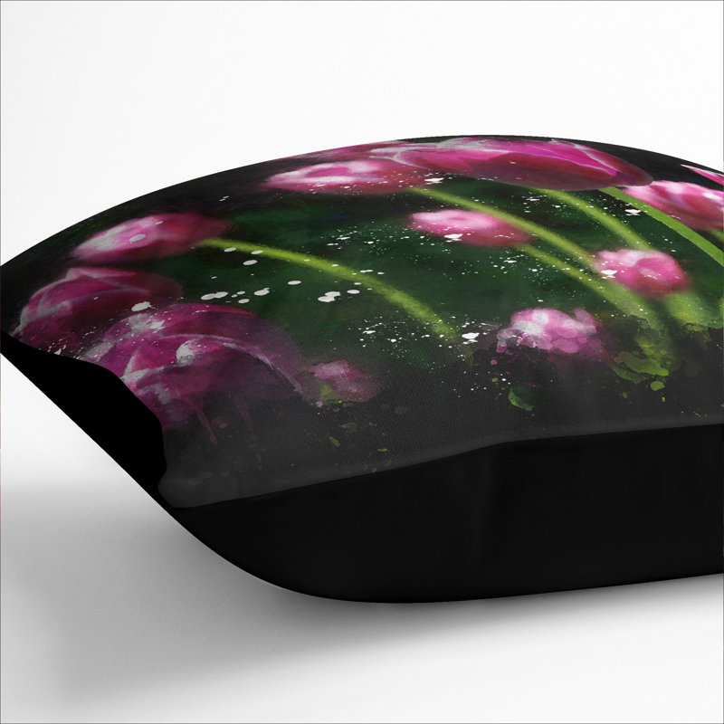 Pink Tulip Flowers Scatter Cushion, 55cm H x 55cm W x 20cm D, Black