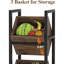 Support à panier industriel 15 po à 3 niveaux avec paniers en angle - Support à fruits et collation vertical rustique, organisateur de tour de rangement debout pour la cuisine, le garde-manger, la salle de bain, le salon - fini brun et noir