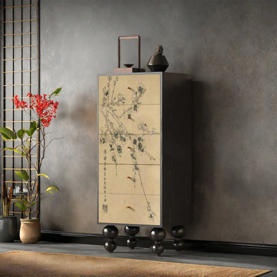 Pine Wood Five Drawer Storage Cabinet