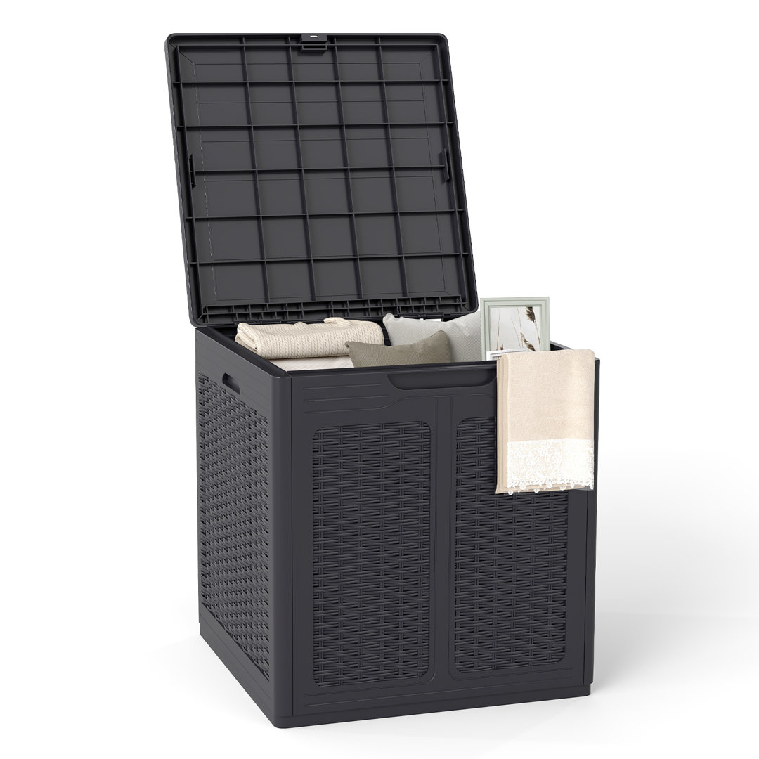 145L Deck Box Weatherproof Patio Container W/Lockable Lid Garden Tools And Pool Supplies