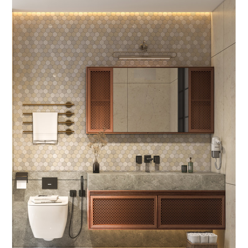 Crema Marfil Hexagon 2" Multi-Finished Marble Mosaic 12"x12" Floor and Wall Tile, Crema