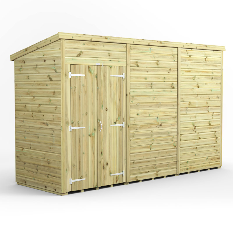 Powersheds Premium Pressure Treated Timber Windowless Pent Garden Shed, Double Doors