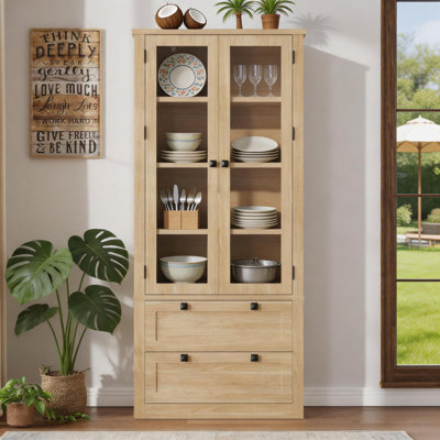 72" Kitchen Pantry Storage Cabinet - Modern Farmhouse Pantry Storage with 2 Large Drawers and Adjustable Shelves, Kitchen Cupboard for Dining Room, Bathroom, Living Room.