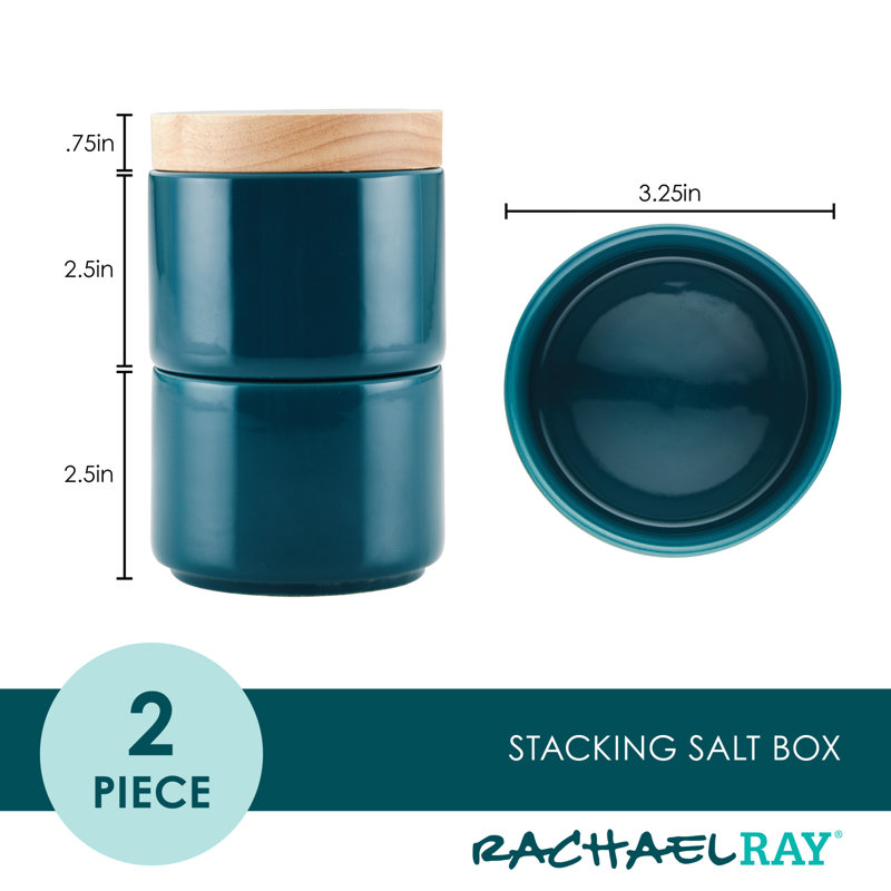 Rachael Ray Ceramic Stacking Spice Jar Set with Lid, Teal