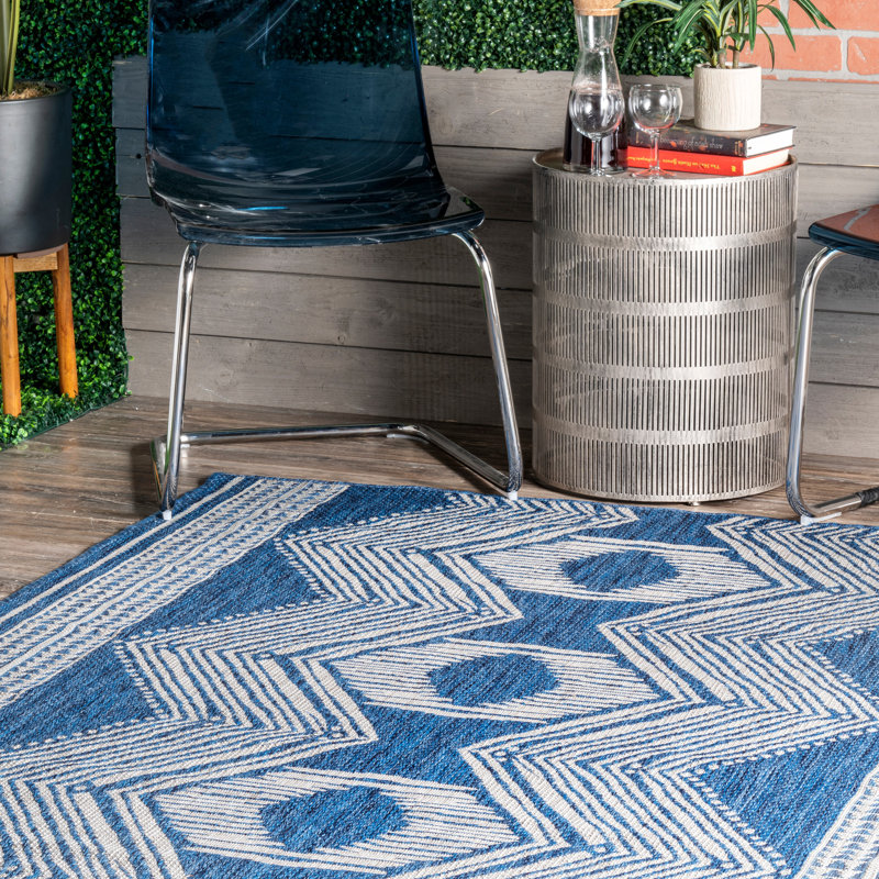 Tapis intérieur / extérieur Tribal, Bleu clair / ivoire, Rectangle 3 pi 6 po x 5 pi