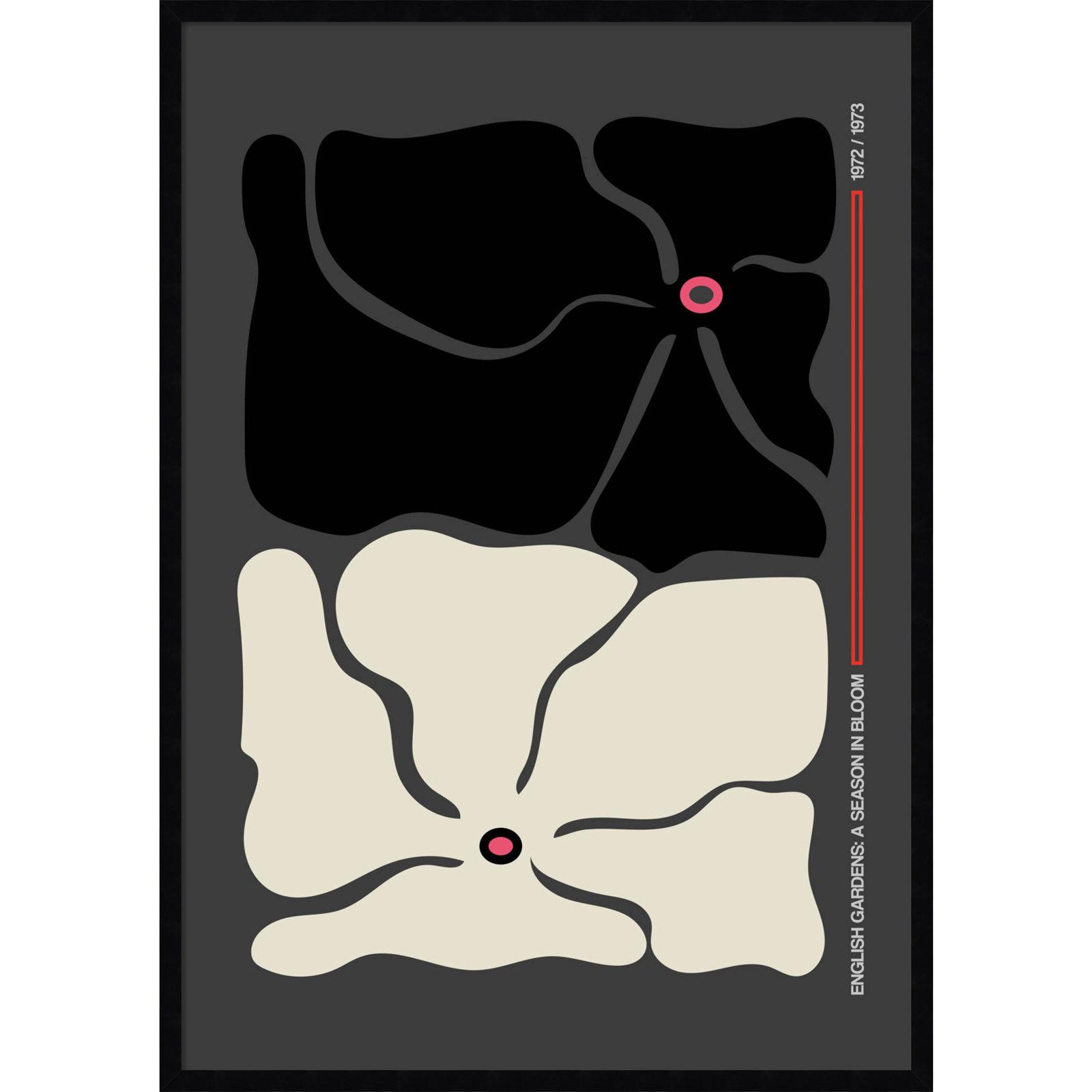 Two by Two Flower Grey Print, Black, 41" H x 29" W x 1" D