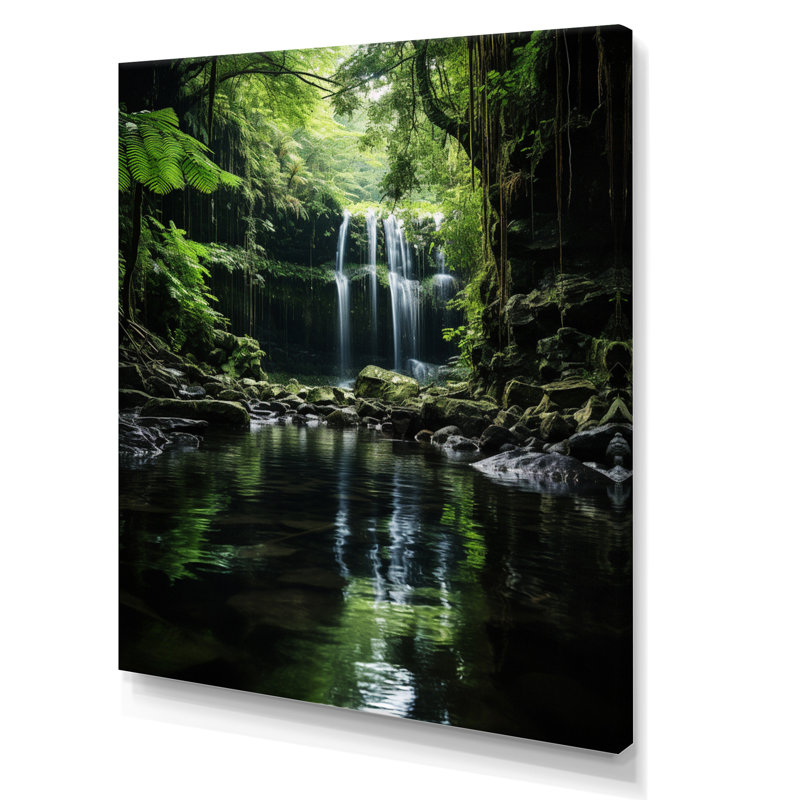 «Waterfall Hidden Oasis Forest I», reproduction sur toile, H 32 po x l 24 po x P 1 po, Toile tendue