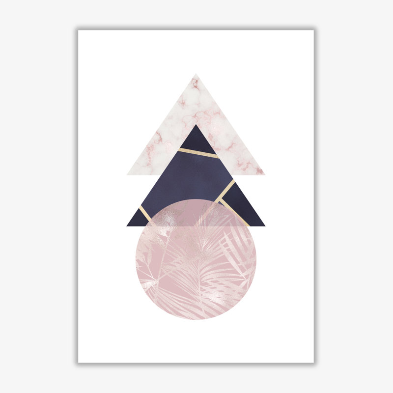 Pink And Navy Marble Abstract Triangles And Circle - Print, No Frame, 42 cm H x 30 cm W x 1 cm D