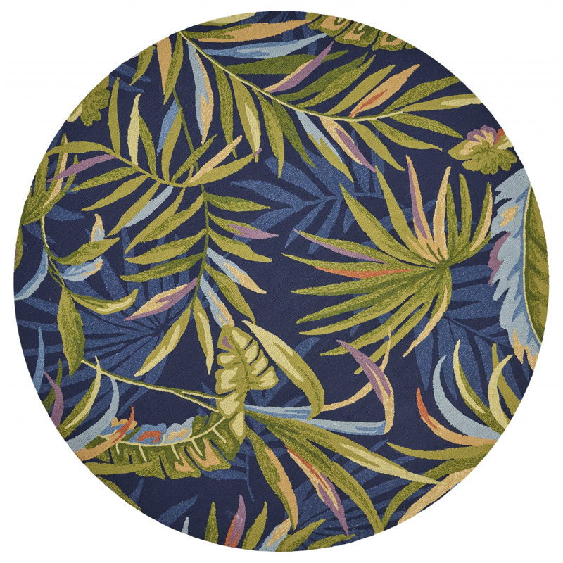 Salzman Blue Floral Handmade Indoor Outdoor Area Rug, Round 7'6"
