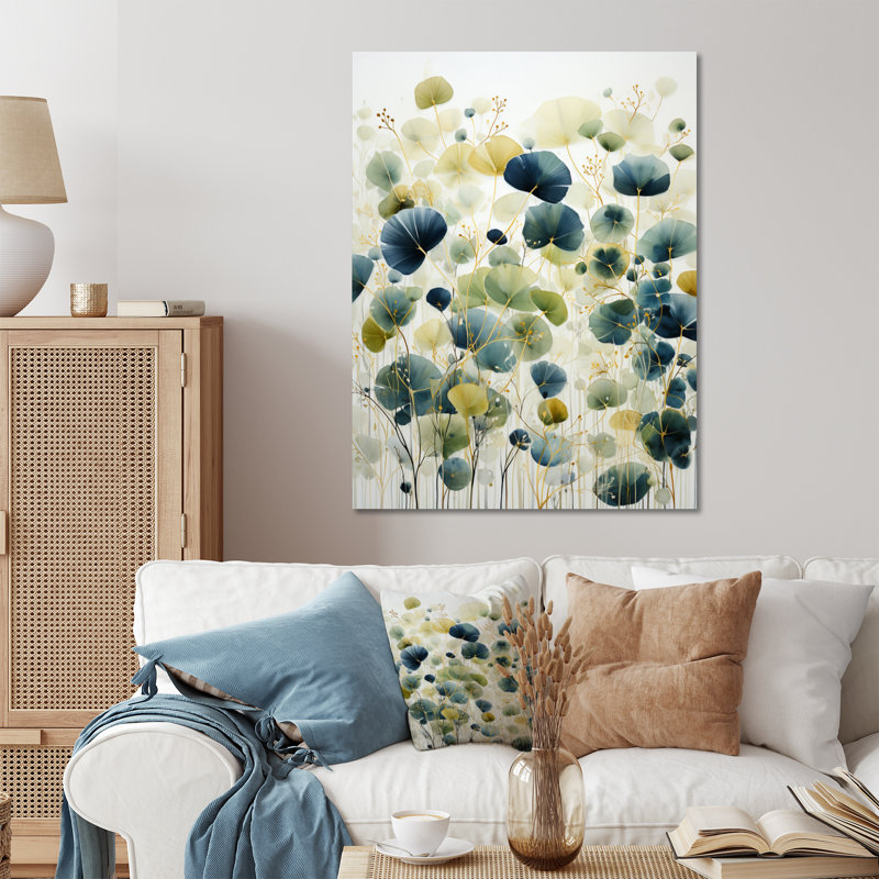 «Blue Green Botanical Elegance - Abstract Botanicals», reproduction d'art en métal, H 20 po x l 12 po