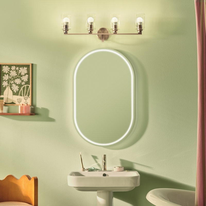 32.25" 4-Light Vanity Light with Fluted Glass, Bronze, Clear