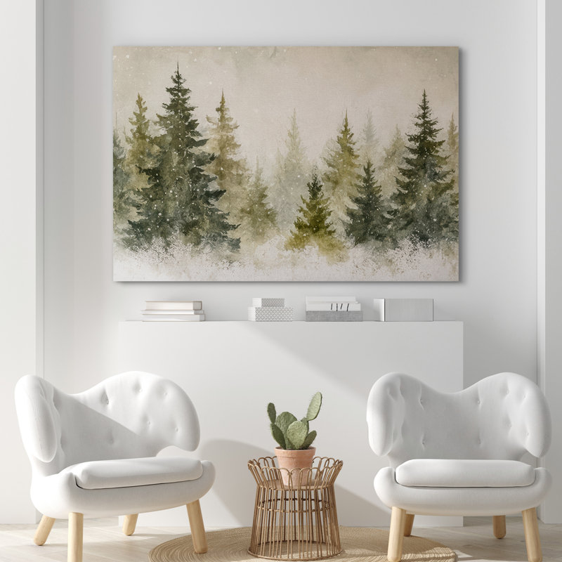 «Snowy Pine Forest Tranquil Winter Landscape Nature Decor», reproduction d'art sur toile encadrée, H 12 po x l 18 po
