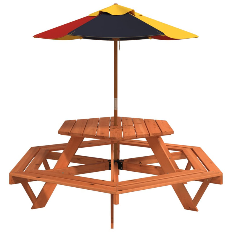 Kids 2 Piece Solid Wood Hexagonal Outdoor Table Or Chair and Chair Set