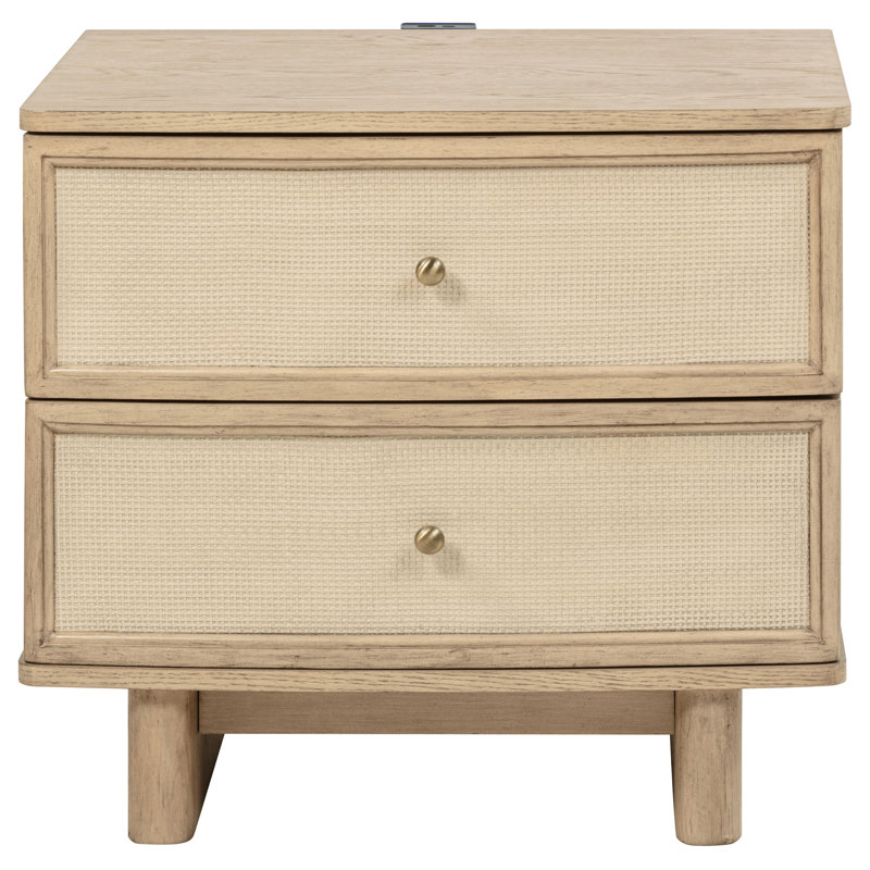 Kailani 2-Drawer Nightstand Bedside Table Beige Oak