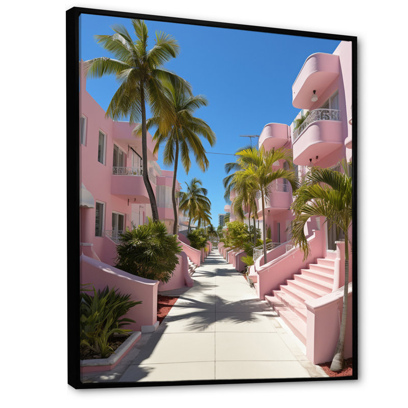 Calarco Miami Pink House I, reproduction d'art sur toile, H 40 po x l 30 po x P 1,5 po, Cadre flottant noir
