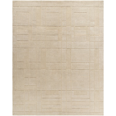 Hand Loomed Wool Geometric Area Rug in Beige