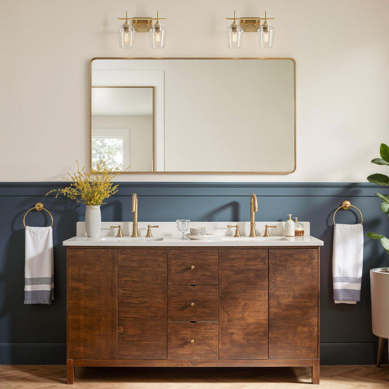 Herminie Dimmable Vanity Light, Clear, Antique Brass, 2 Lights