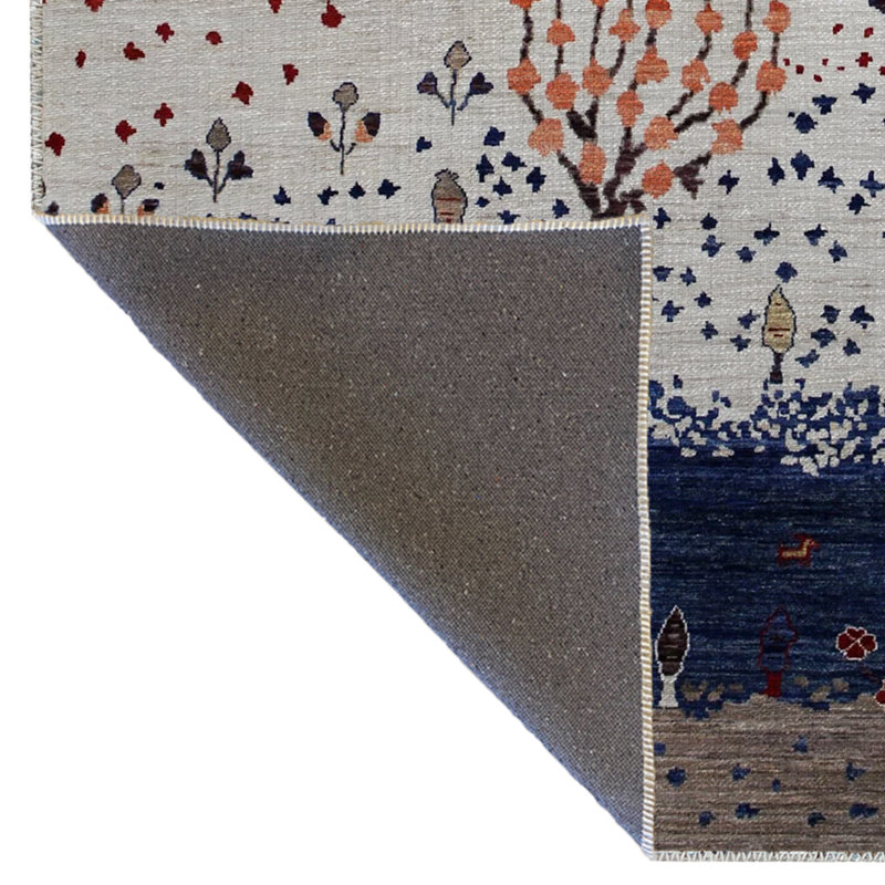 Tapis décoratif bleu et beige à motif d'automne, Tapis de couloir 2 pi 8 po x 7 pi 11 po