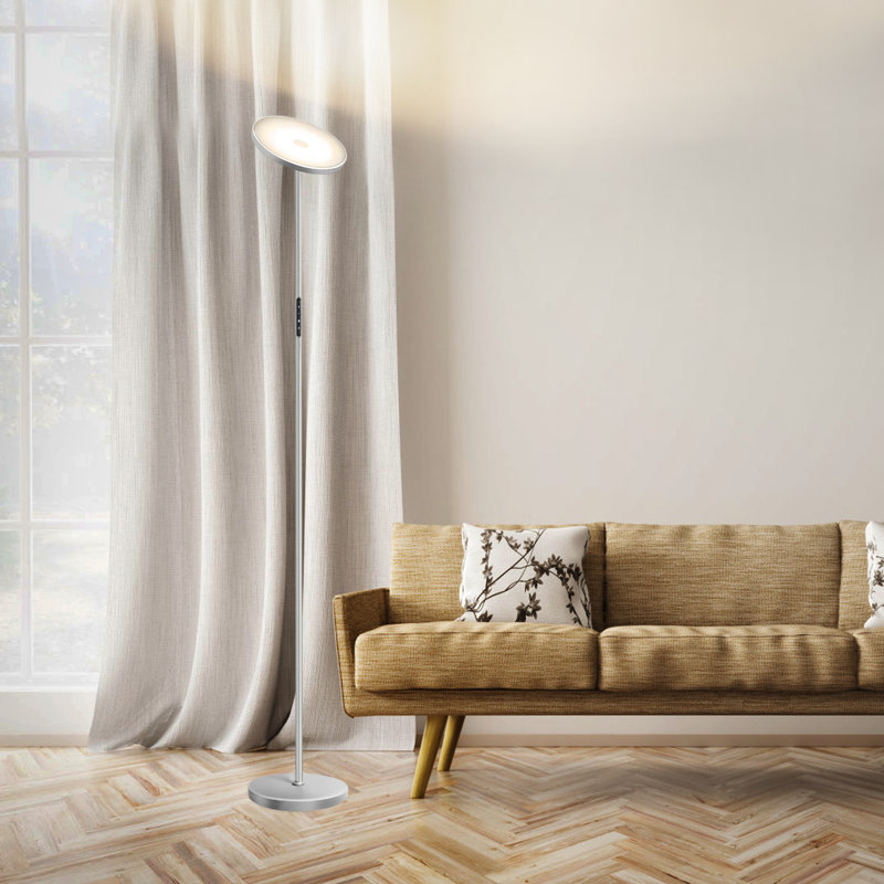 Jernell  LED Dimmable Torchiere Floor Lamp with Remote Control, Silver Gray