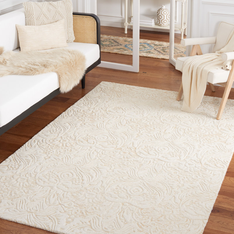 Dunlow Hand Tufted Wool And Cotton With Latex Damask Rug, Rectangle 4' x 6'