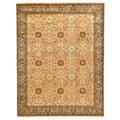 Tapis crème et bleu noué à la main de haute qualité