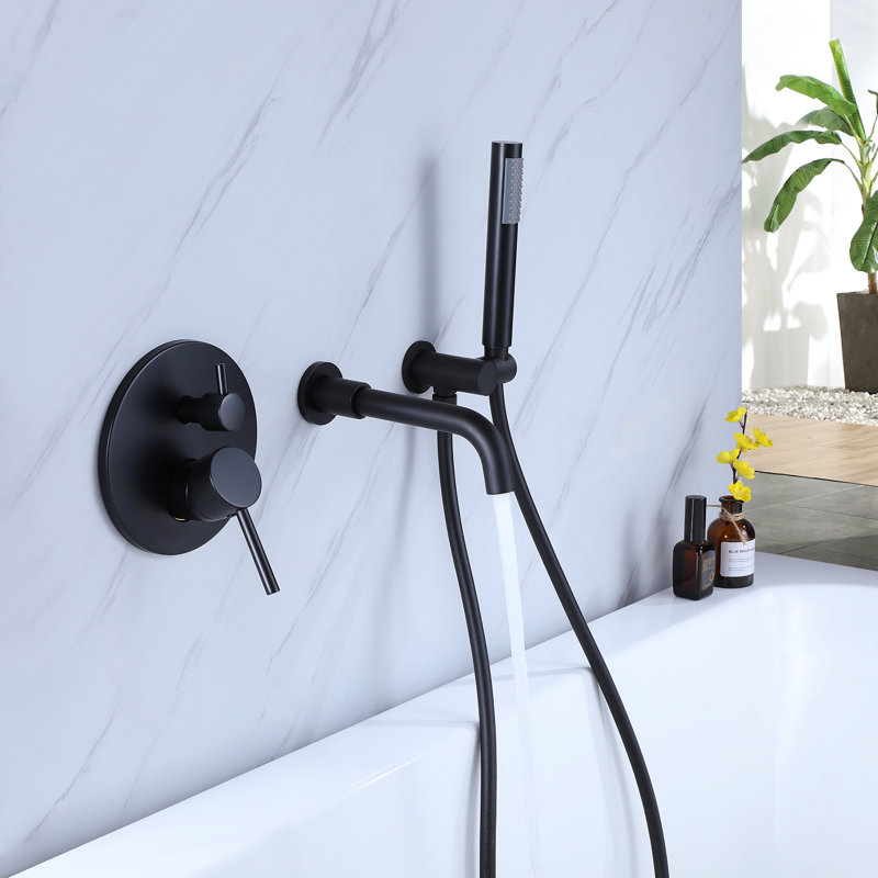Robinet de baignoire mural en laiton massif 7,28 "avec douche à main, Noir mat