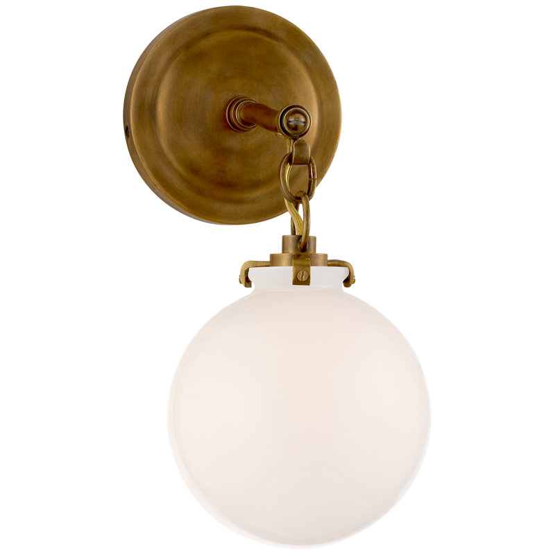 Thomas O'Brien Katie Small Globe Sconce, White, Hand-Rubbed Antique Brass