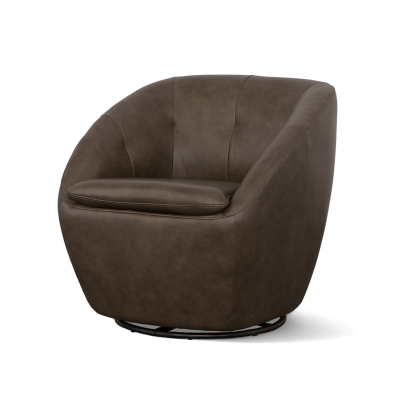 Mechtildis Upholstered Swivel Barrel Chair, Brown Leather Match