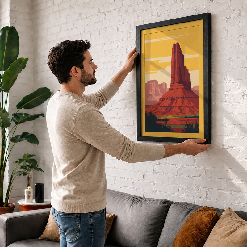 Desert Monument Retro - Framed Print, A3 - 42.0 x 29.7 cm, White