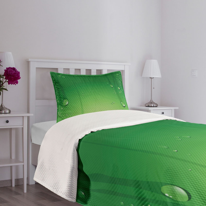 Green and White Quilted Twin Bedspread Set with Pillow Sham