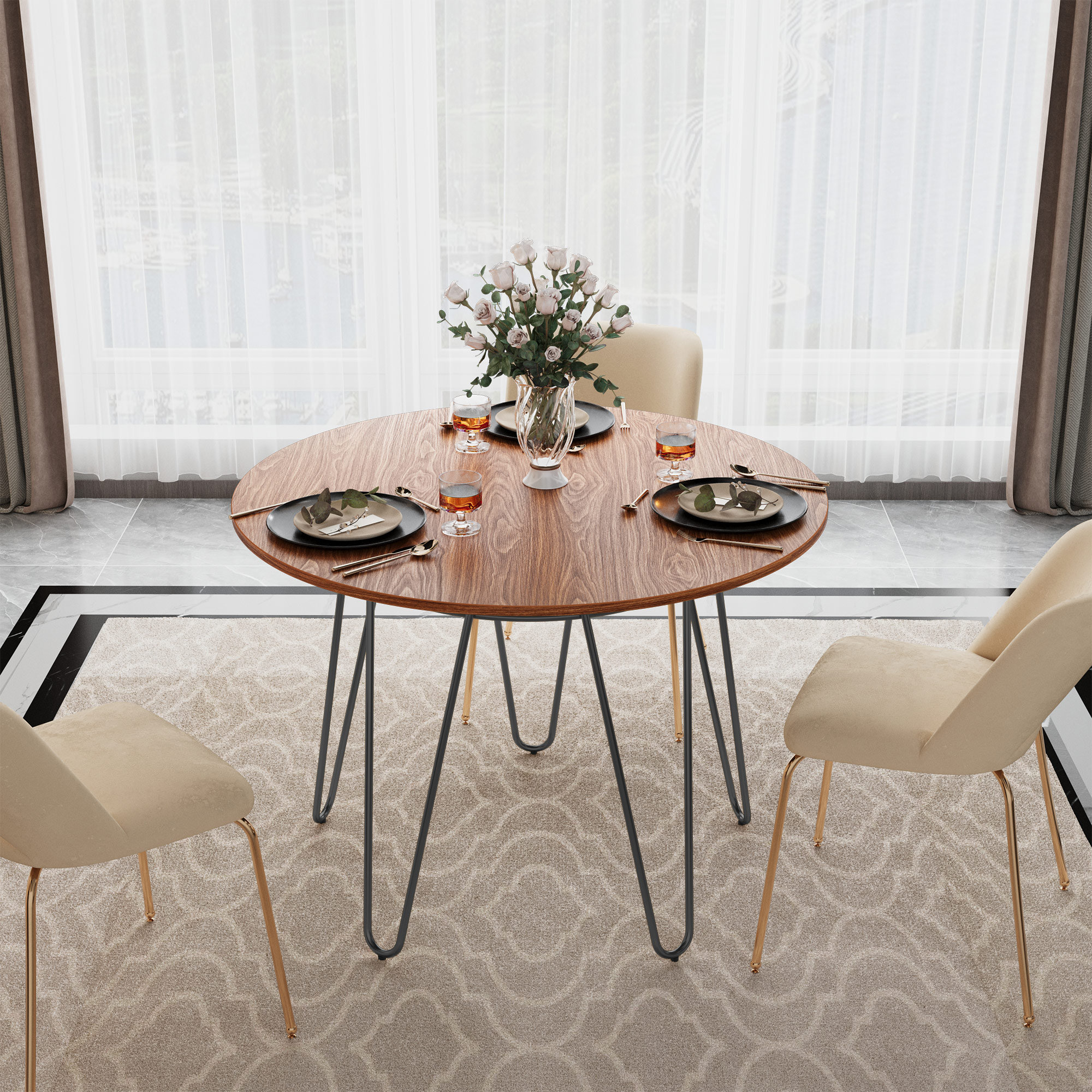 Mercer41 Rassie 47 Round Dining Table With Solid Metal Legs Wayfair   Rassie 47 Round Dining Table With Solid Metal Legs 